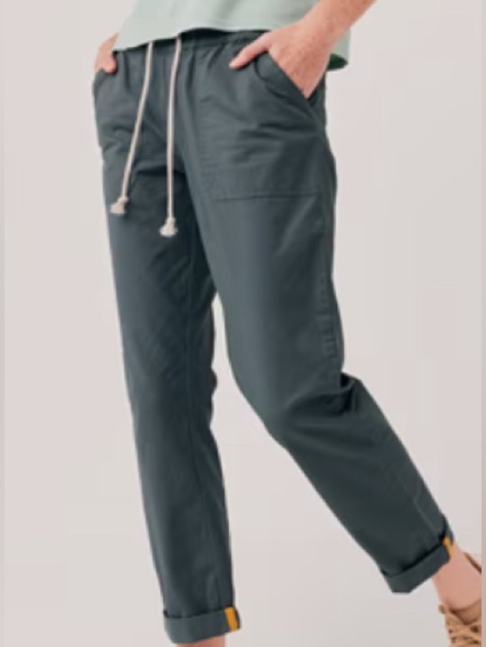 Pact Blue Woven Twill Roll UP drawstring pant small